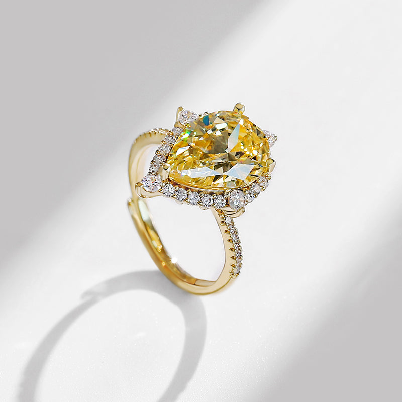 DARA Synthetic Cubic Zirconia Alloy Drop-shaped Yellow Zirconia Ring J850001