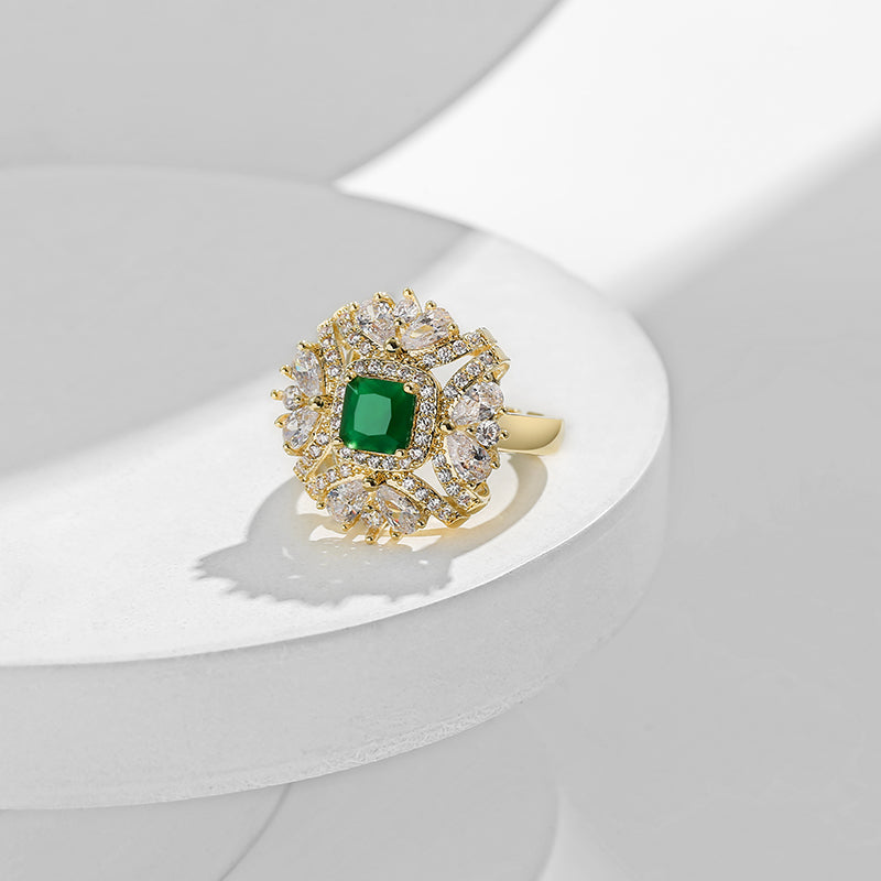 DARA Zirconia Alloy Champagne Gold Square Green Zirconia Ring J874001