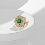 DARA Zirconia Alloy Champagne Gold Square Green Zirconia Ring J874001