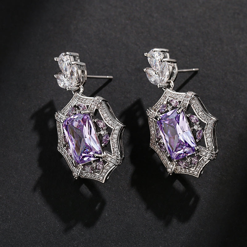 DARA Zirconia Alloy 925 Silver Needle Purple Earrings H5498003