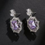 DARA Zirconia Alloy 925 Silver Needle Purple Earrings H5498003