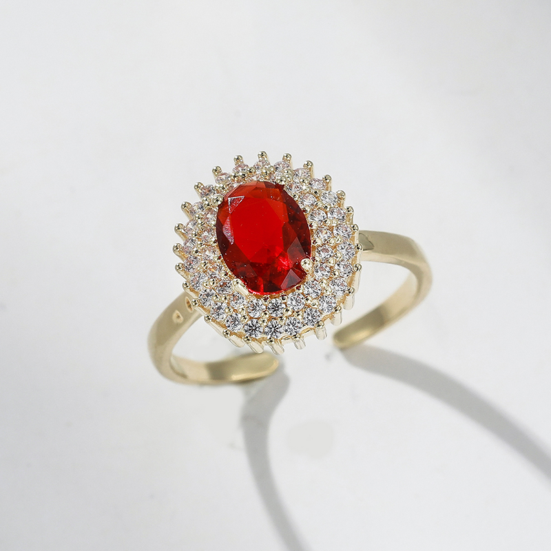 DARA Synthetic Cubic Zirconia Alloy Champagne Gold Red Oval Ring J788002