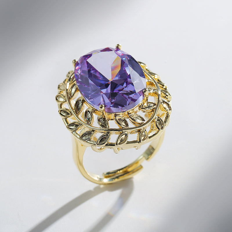 DARA Zirconia Alloy Champagne Gold Purple Ring j1240004