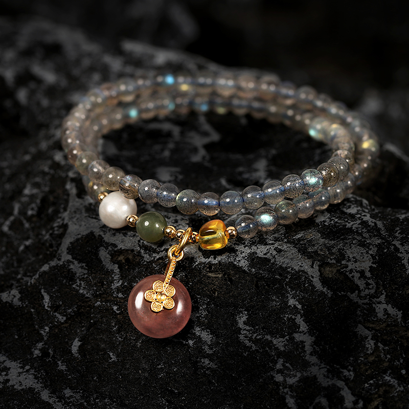 DARA Grey Moonstone Strawberry Crystal Flower Bracelet R004001