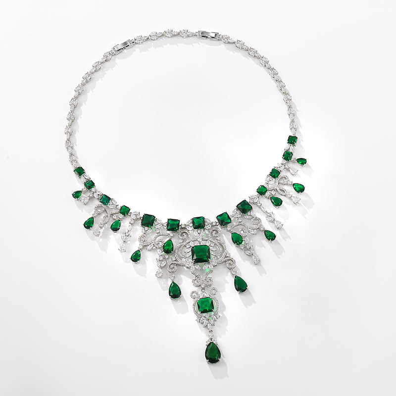 DARA Cubic Zirconia Alloy Silver-White-Green Necklace X3934001