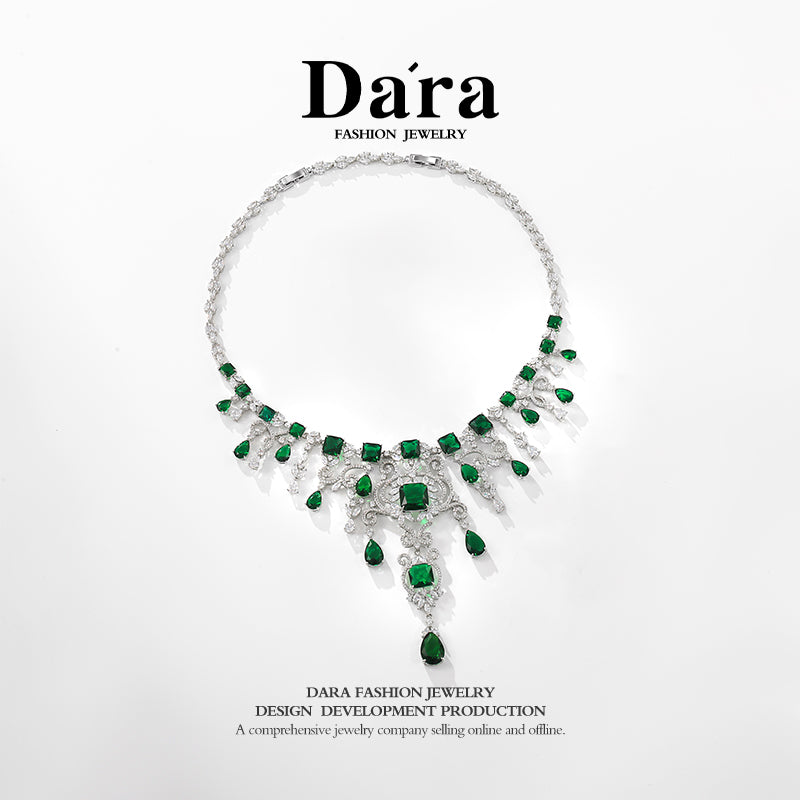 DARA Cubic Zirconia Alloy Silver-White-Green Necklace X3934001