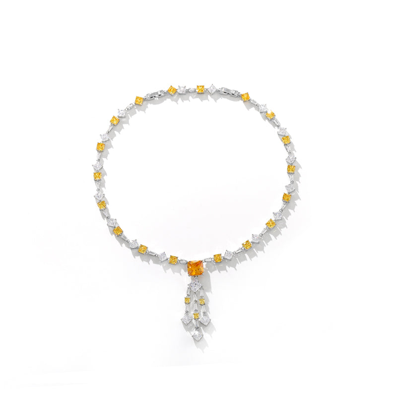 DARA Cubic Zirconia Alloy Silver-White-Yellow Necklace X3914002