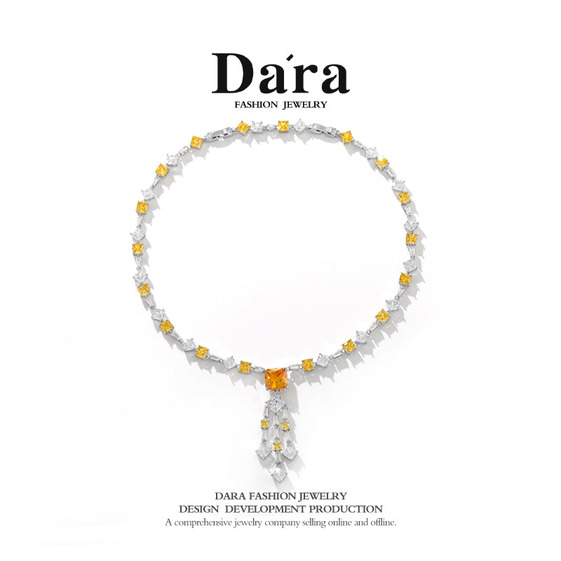 DARA Cubic Zirconia Alloy Silver-White-Yellow Necklace X3914002