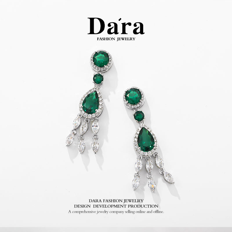 DARA zirconia alloy 925 silver needle green earrings H7012001