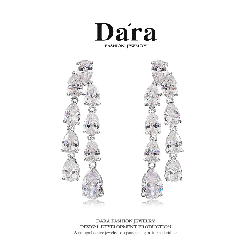 DARA Synthetic Cubic Zirconia Alloy Silver-White Ear Studs H6523001
