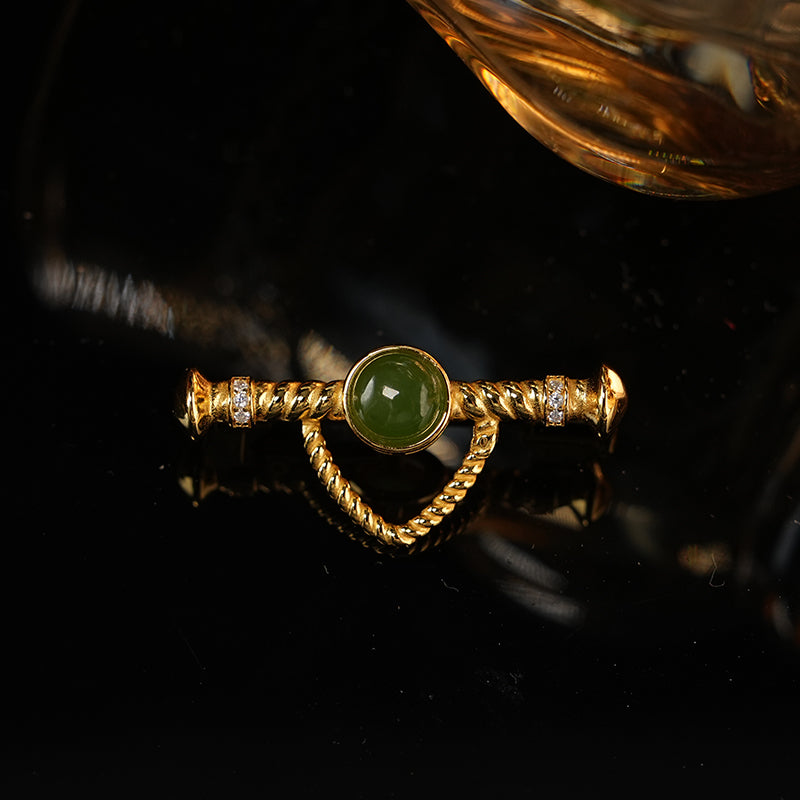 DARA 925 Silver Champagne Gold Green Brooch YD1675001