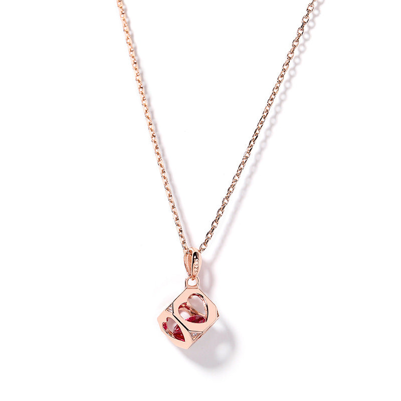 DARA S925 Silver Rose Gold Red Crystal Necklace Y707001