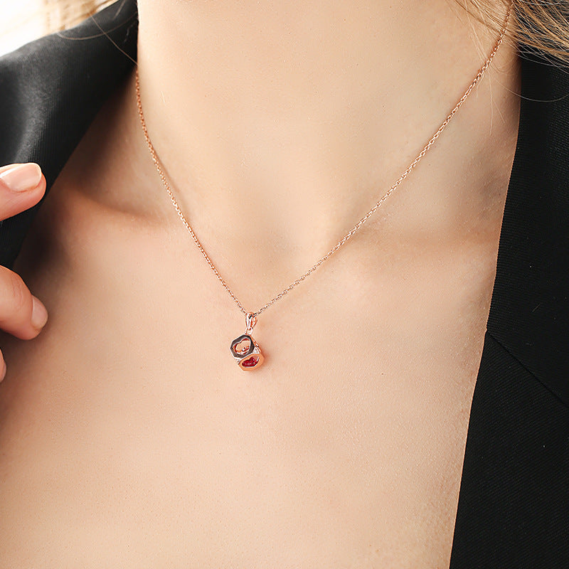 DARA S925 Silver Rose Gold Red Crystal Necklace Y707001