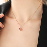 DARA S925 Silver Rose Gold Red Crystal Necklace Y707001
