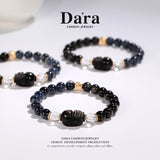 DARA Natural 8-9mm Blue Agate Silver Shine Pixiu Stone Bracelet RS4247001
