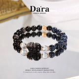 DARA Natural 8-9mm Blue Agate Silver Shine Pixiu Stone Bracelet RS4247001