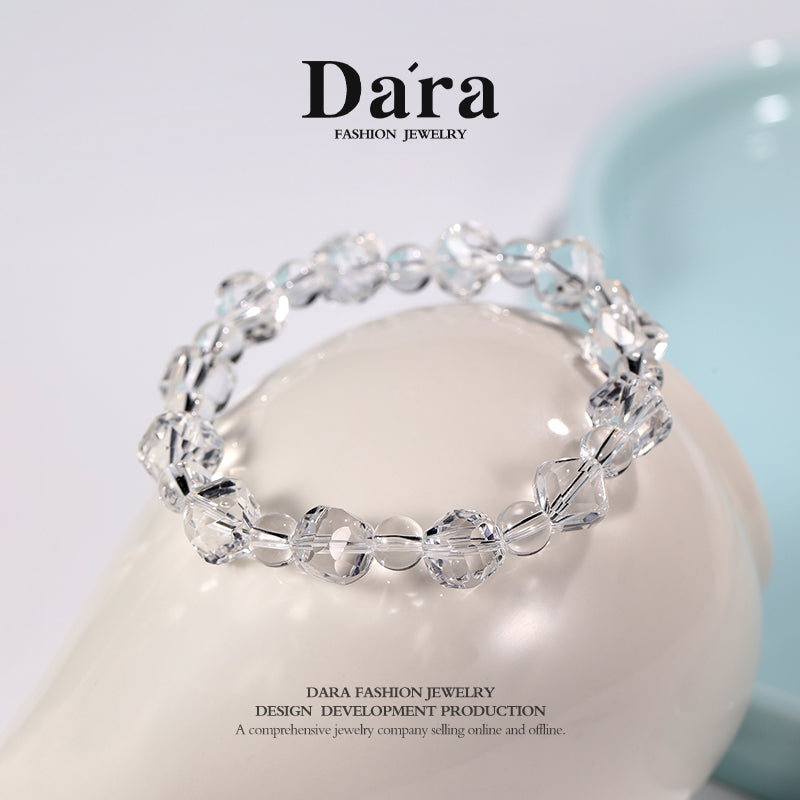 DARA Natural 6-7mm White Crystal Beaded Bracelet with Bevel Edges RS4273001