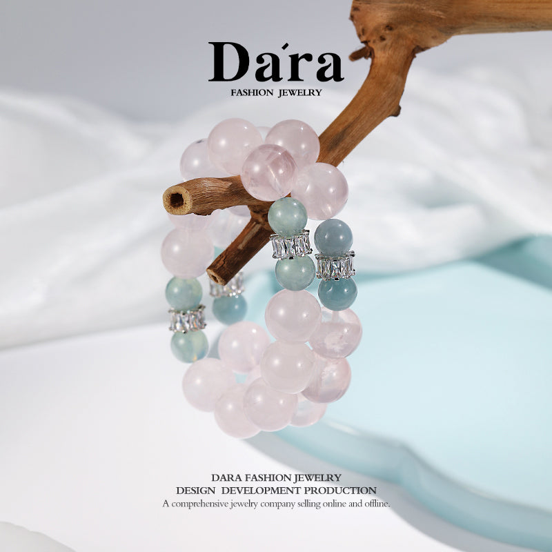 DARA Natural 15-16mm Powder Crystal 10.5-11mm Sea Blue Bracelet RS4241001