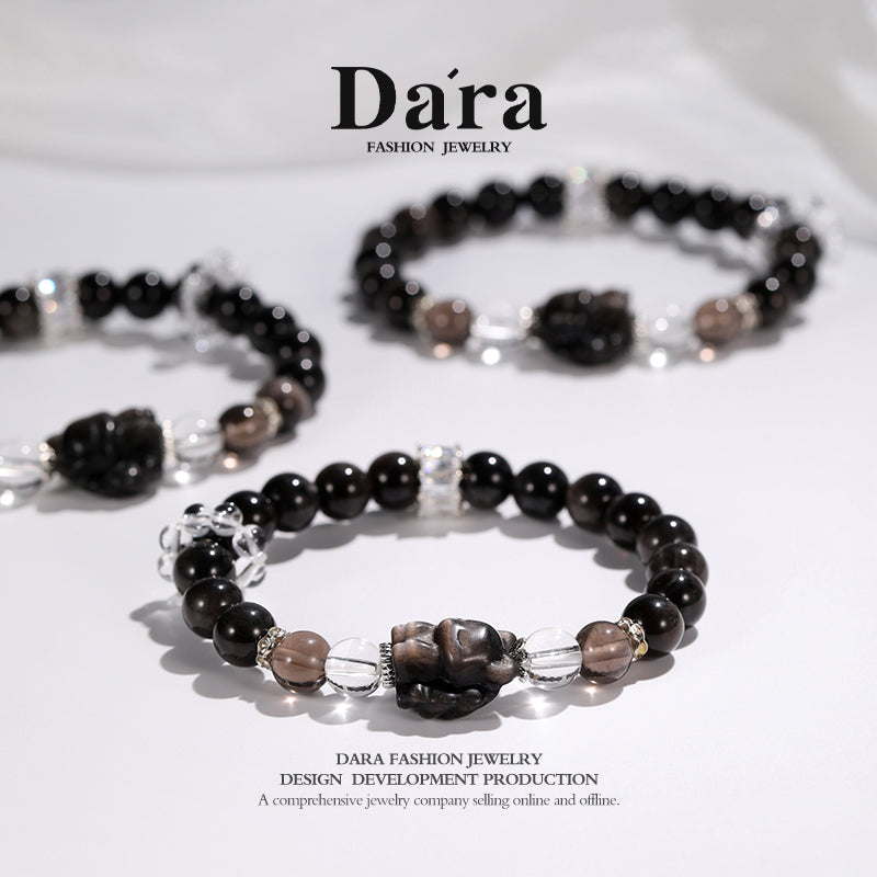 DARA Natural 8-9mm Silver Jade Nine-Tailed Fox Bracelet RS4248001
