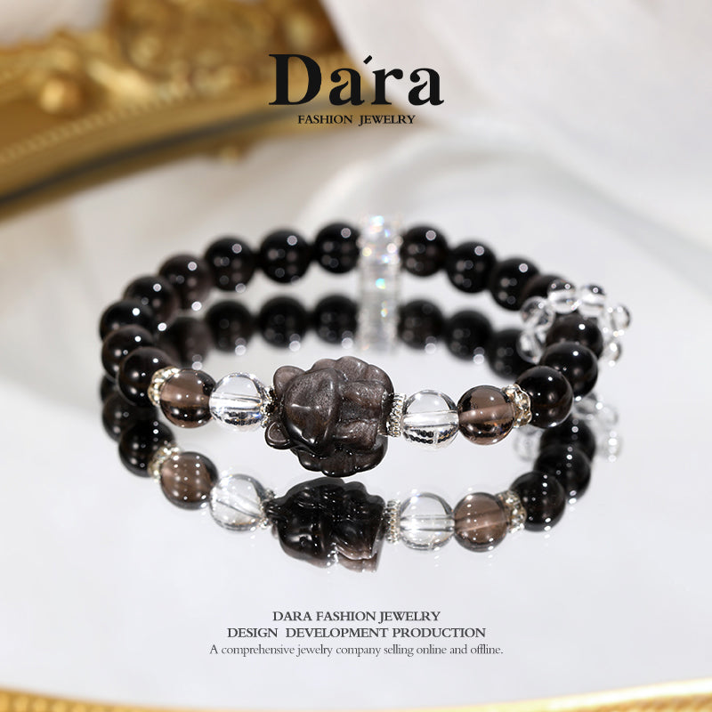 DARA Natural 8-9mm Silver Jade Nine-Tailed Fox Bracelet RS4248001