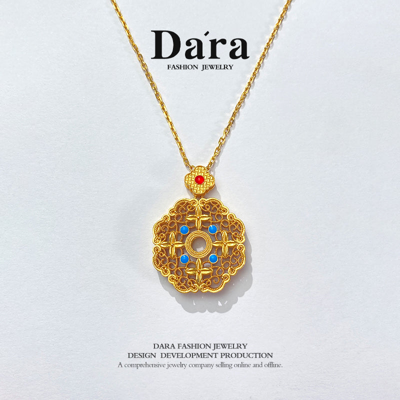 DARA Silver 999 rubberized four-leaf Clover Necklace YX6479001