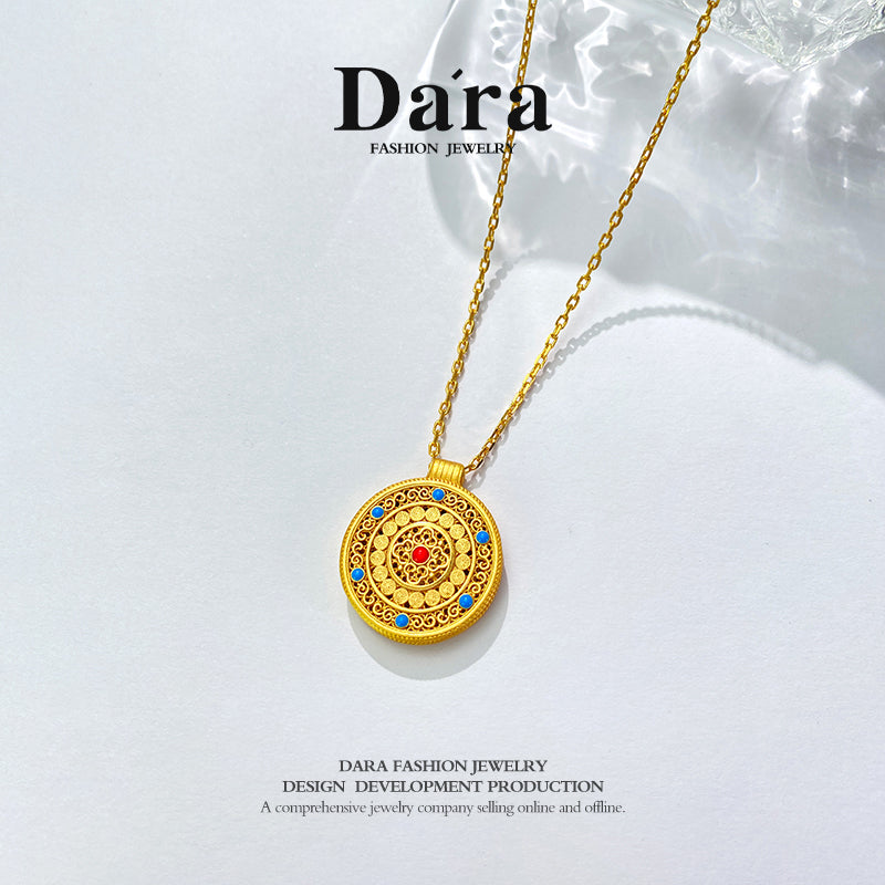 DARA sterling silver 999 drop glue eight treasures compass necklace YX6484001