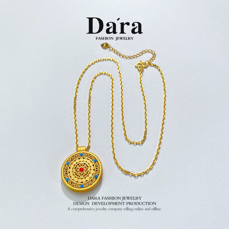 DARA sterling silver 999 drop glue eight treasures compass necklace YX6484001
