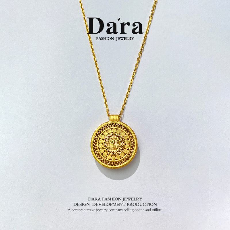 DARA sterling silver 999 drop glue eight treasures compass necklace YX6484001