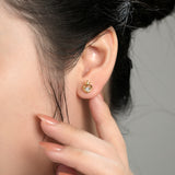 DARA 18K Gold Diamond Heart Crown Design Ear Studs KH1643001