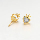 DARA 18K Gold Diamond Heart Crown Design Ear Studs KH1643001