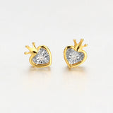 DARA 18K Gold Diamond Heart Crown Design Ear Studs KH1643001