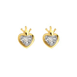 DARA 18K Gold Diamond Heart Crown Design Ear Studs KH1643001