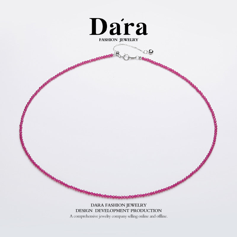DARA S925 Silver 2-3mm Synthetic Ruby Necklace YX6688001