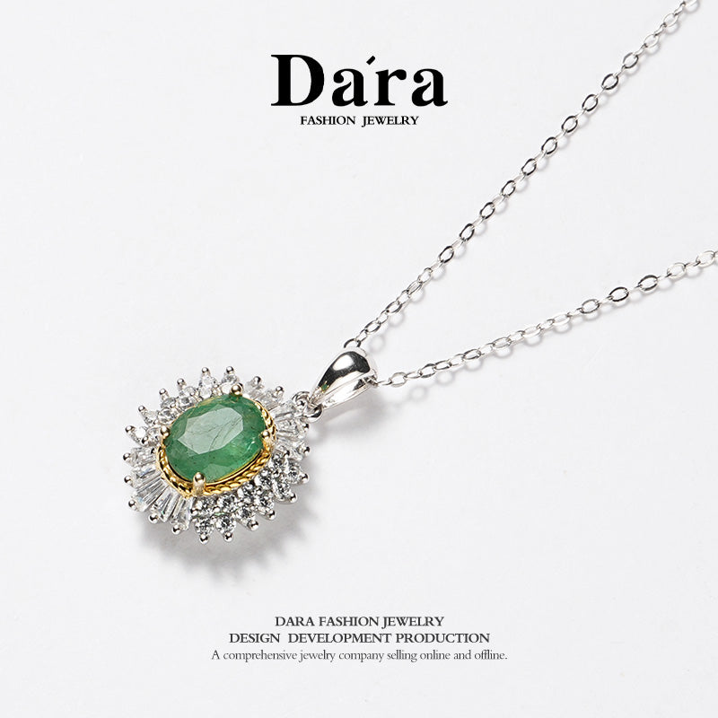 DARA S925 Silver Emerald Pendant with Chain TYX430001