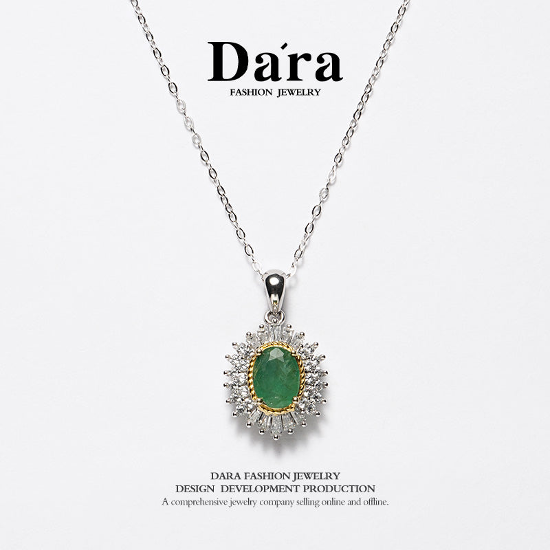 DARA S925 Silver Emerald Pendant with Chain TYX430001